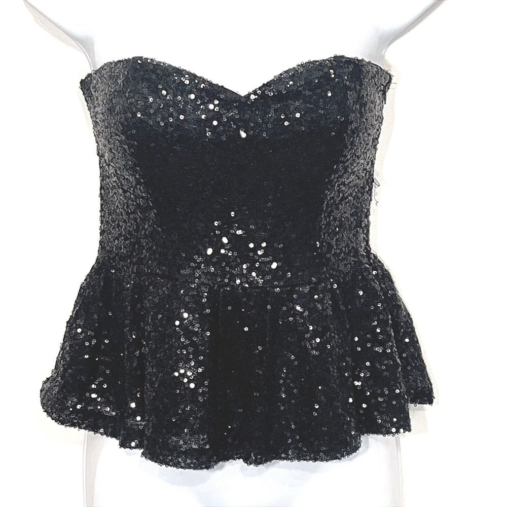 Black Sequin Corset Bustier Top Womens Small Goth Coquette Witchy Cosplay‎ Party